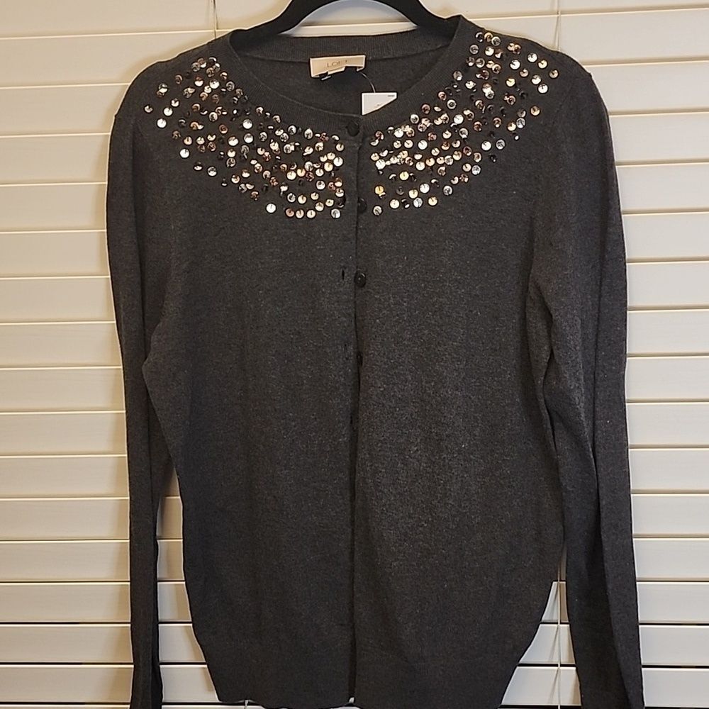 NWT THE LOFT Gray Button up cardigan  Large